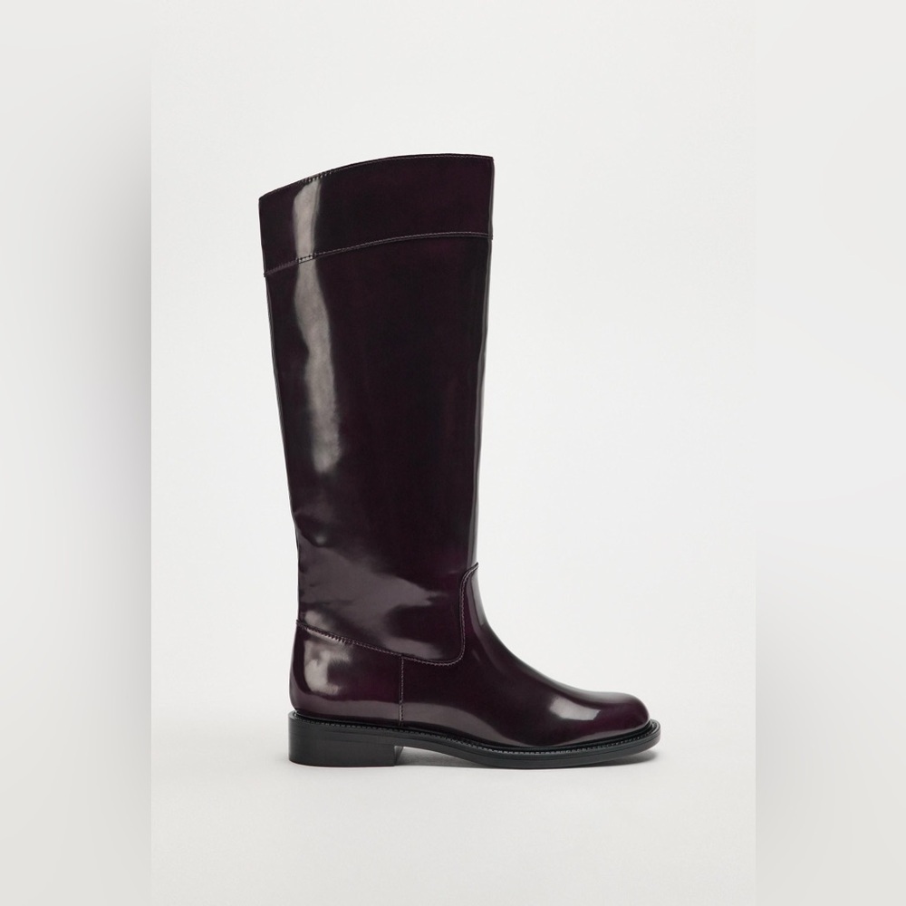NWOT. Zara Burgundy Red Flat Knee High Boots. Size 8.